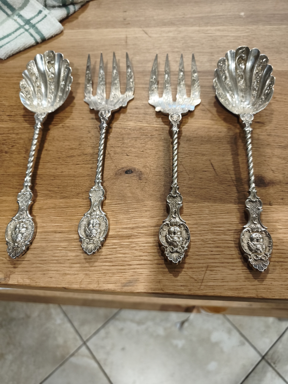 Ornate Sterling Silver Forks and Spoons Set - Decorative Table Serving Utensils